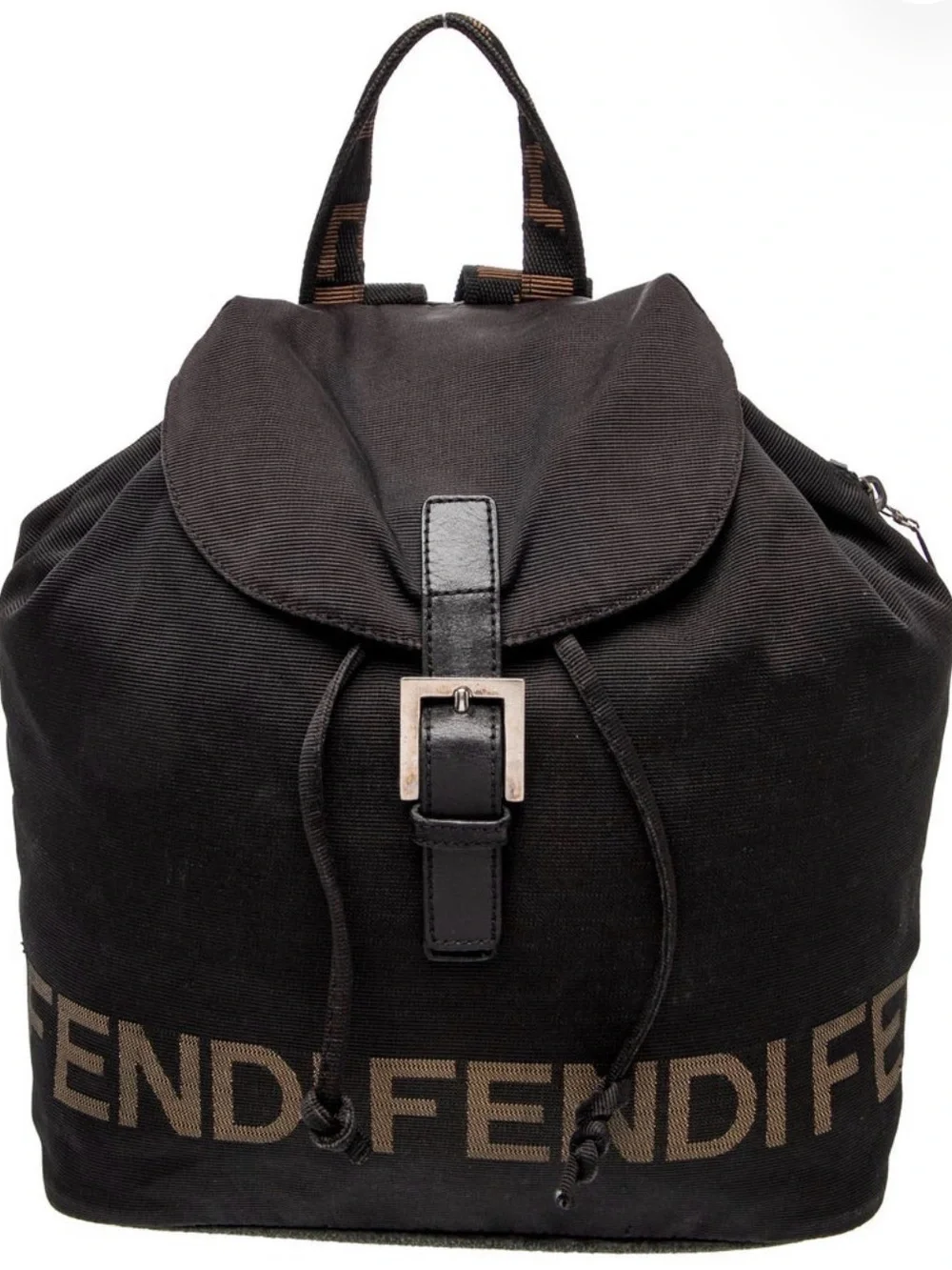 Fendi Black Nylon Logo Drawstring Backpack Vintage